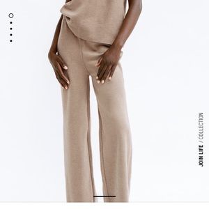 Zara tan Knit Wide Leg Pants
